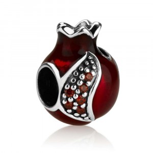 Pomegranate Charm in Sterling Silver with Red Enamel Israeli Charms