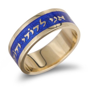 Blue Enamel and 14K Gold Ani LeDodi Ring by Anbinder Jewish Jewelry