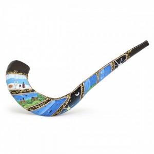 Ram Shofar Painted with 7 Days of Creation Scene Traditional Rosh Hashanah Gifts