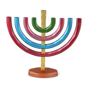 Yair Emanuel Classic Anodized Aluminum Menorah - Rainbow Hanukkah Menorahs
