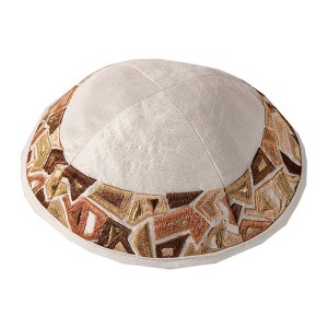 Yair Emanuel Kippah with Gold and Brown Mosaic Pattern and 4 Sections Kippot