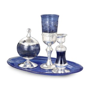 Handcrafted Glass and Sterling Silver Havdalah Set (Blue) Havdalah Sets and Candles
