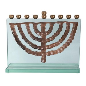 Israel Museum Brass and Glass Adaptation of 6th Century Hanukkah Menorah From Ein Gedi Hanukkah Menorahs