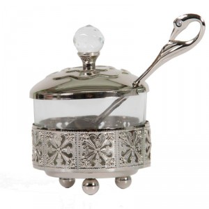 Honey Dish in Filigree in Silver with Flower Design  Traditional Rosh Hashanah Gifts