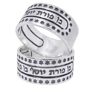 Ring with Jacob's Blessing  & Magen Davids in Sterling Silver Jewish Rings