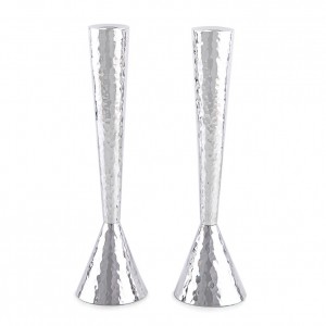 Sterling Silver Hammered Cone Candlesticks by Bier Judaica Candle Holders & Candles