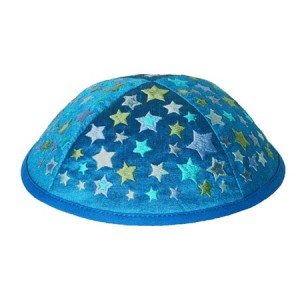 Yair Emanuel Blue Embroidered Kippah With Stars Jewish Gifts for Kids