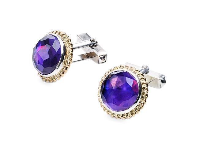 Round Cufflinks with Amethyst in Sterling Silver & 9k Gold by Rafael Jewelry