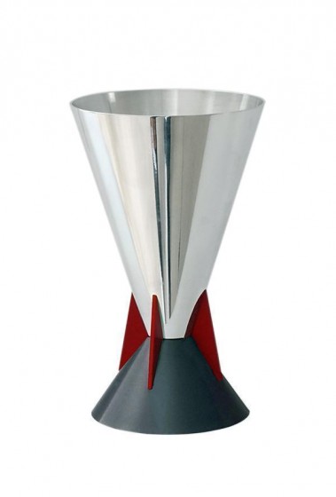 Kiddush Cup in Aluminum with Red Accents