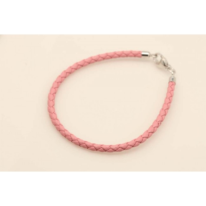 Pink Leather Charm Bracelet in 17.5 cm Length

