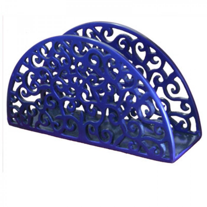 Yair Emanuel Aluminium Semi Circle Napkin Holder with Oriental Design in Blue
