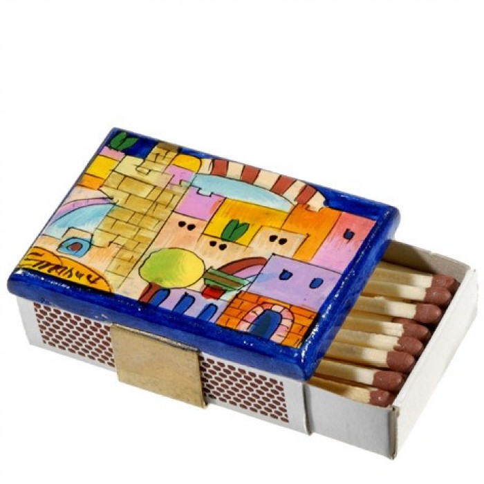 Yair Emanuel Kitchen Sized Wooden Matchbox Holder with Tower of David Design