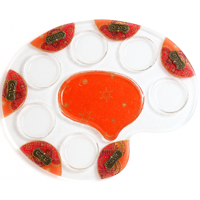 Glass Palette Seder Plate with Mosaic Pattern, Stars and Plaques