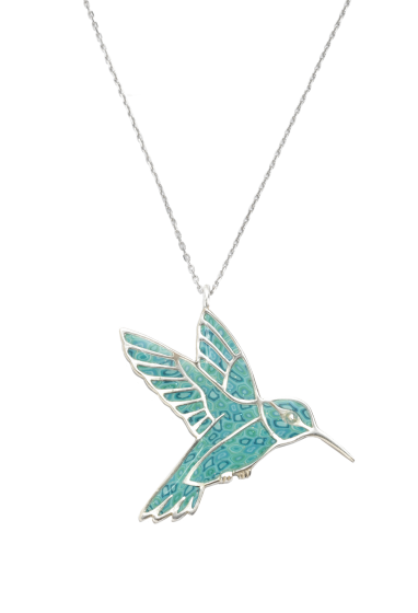 Necklace with Turquoise Mosaic Hummingbird Pendant