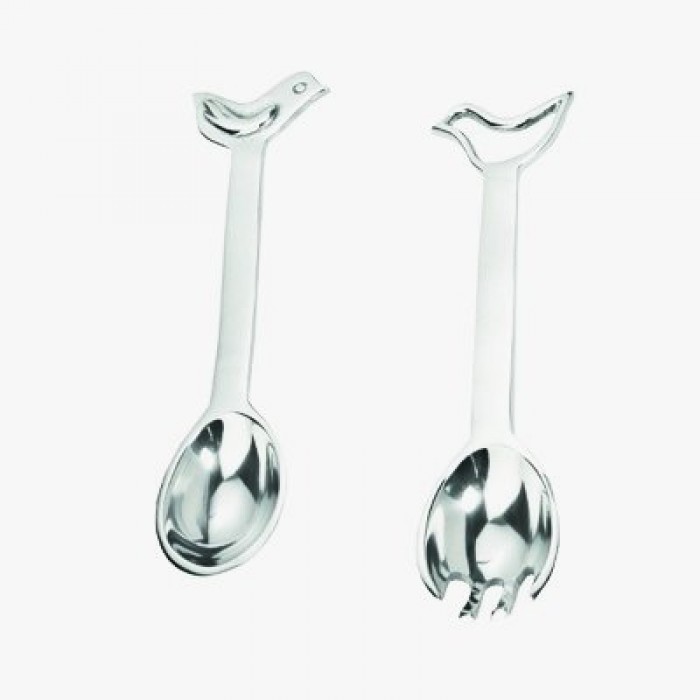 Yair Emanuel Aluminium Salad Spoon and Fork with Dove Design