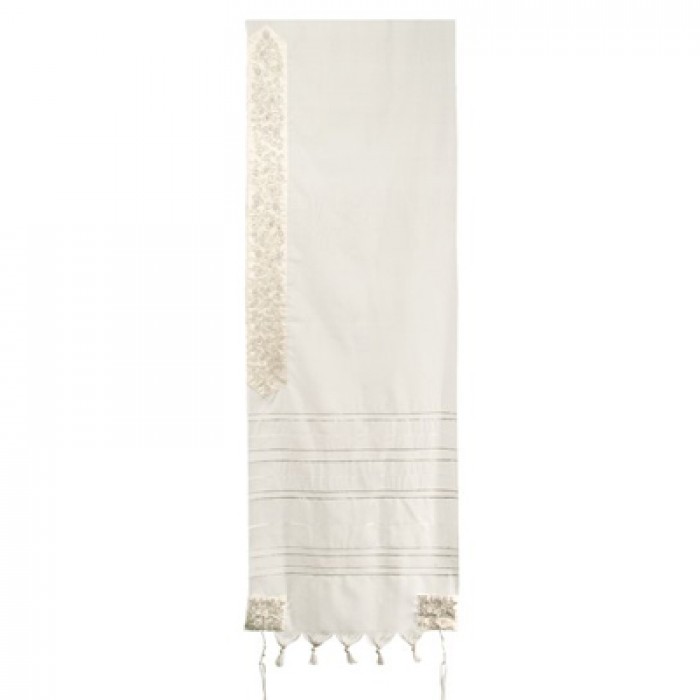 Yair Emanuel Wool Tallit with Embroidered Atara and Golden Pomegranates