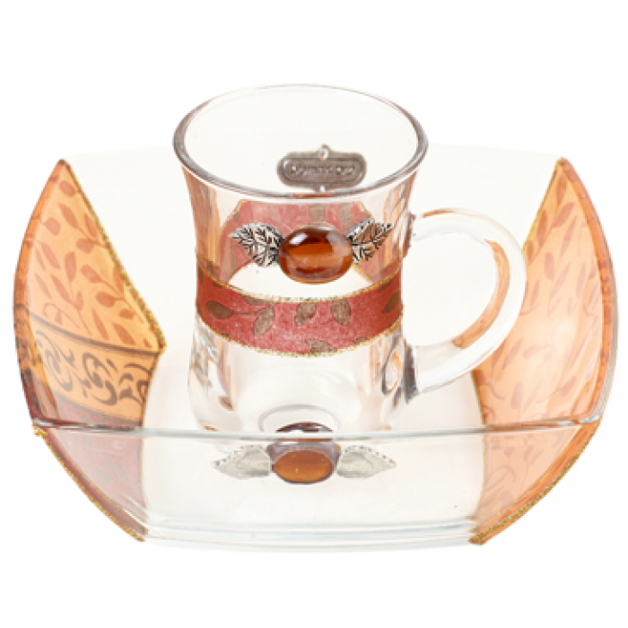 Glass Mayim Achronim Set with Rich Orange Motif