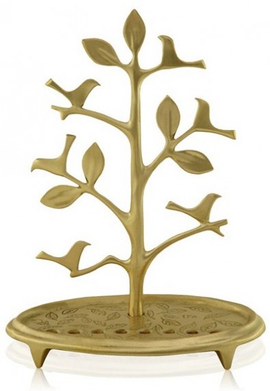 Brass Hanukkah Menorah with Tree and Bird Design from Shraga Landesman