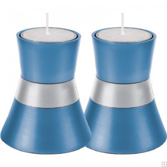Yair Emanuel Shabbat Candle Holder - Blue and Silver