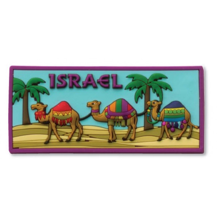 Rectangle 3D Magnet with Line of Camels and ‘Israel’ in Purple