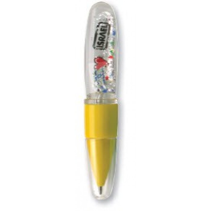 Yellow Pen with Translucent Top, Flag and Black and Red Text