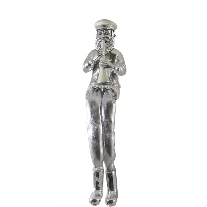 Silver Polyresin Figurine with White Flute and Cap and Cloth Legs