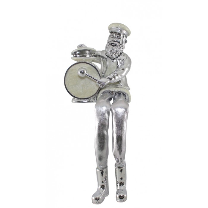 Silver Polyresin Miniature Figurine with White and Silver Drums and Cloth Legs