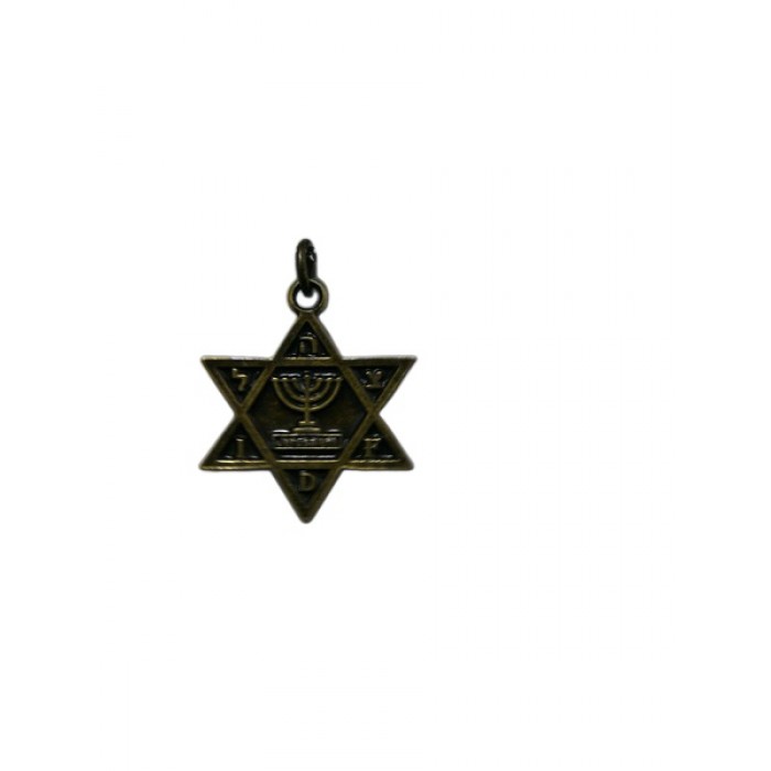 Brass Star of David Pendant with IDF in Hebrew and English and Menorah