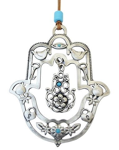 Hamsa with Concentric Pattern, Floral Design and Blessing Symbols