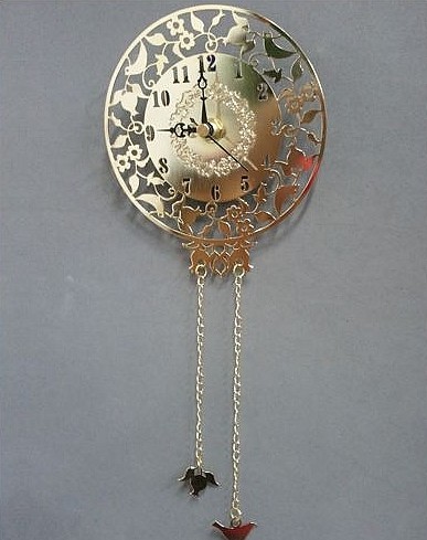 24K Gold Wall Clock with Doves, Pomegranates and Flowers