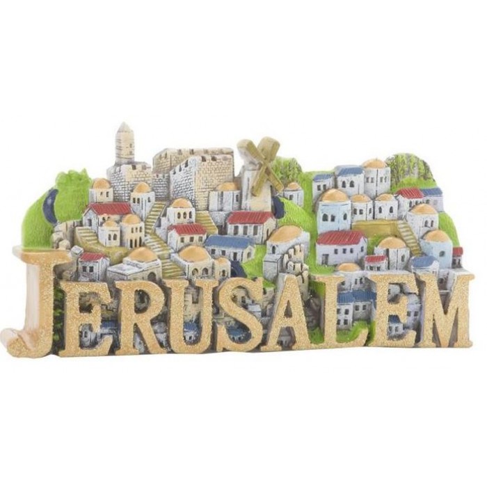 Ceramic Jerusalem Magnet with Large English Text and Windmill