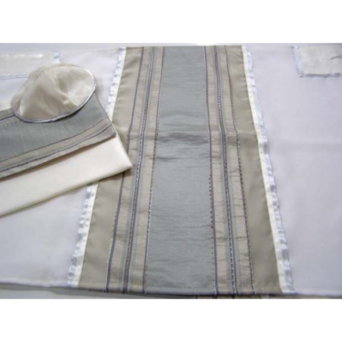 Woolen Tallit with Stone Gray Stripes by Galilee Silks