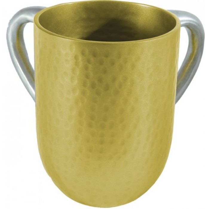 Yair Emanuel Gold and Silver Anodized Aluminum Hammered Washing Cup