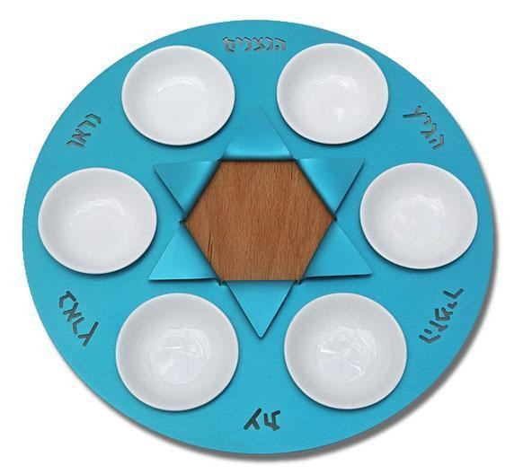 Seder Plate with Three Dimensional Star of David & White Porcelain Cups