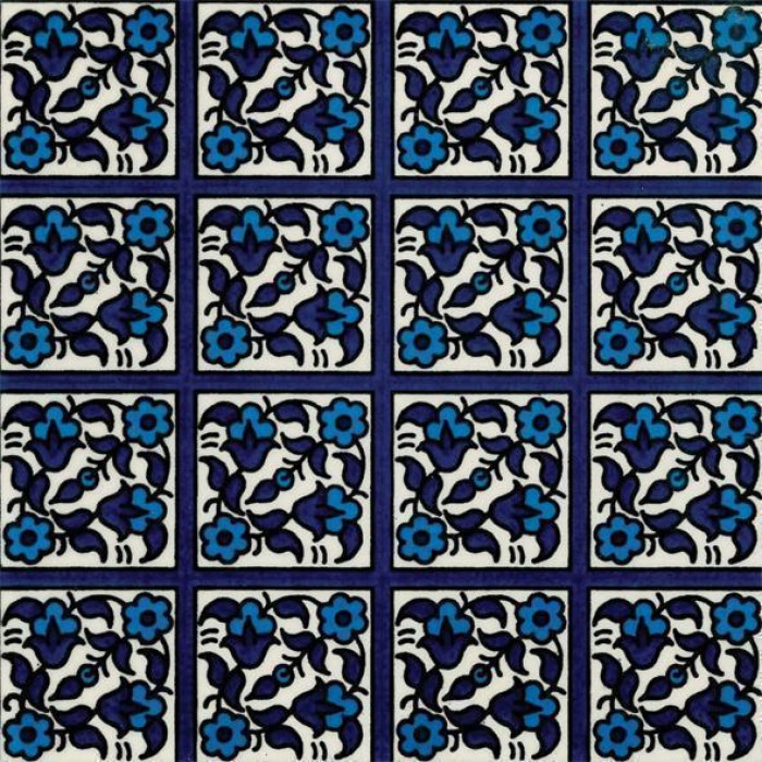 Armenian Ceramic Square Tile with Mosaic Floral Design
