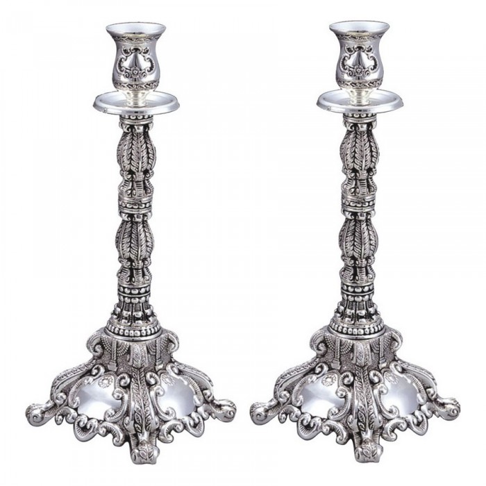 35 cm Nickel Candlestick Set with Mirror and Floral Pattern