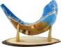 Hand-Painted Ram Shofar with Jerusalem in Gold and Blue