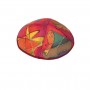 Yair Emanuel Red Silk Kippah with Multicolour Designs