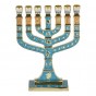 7 Branch 12 Tribes of Israel Menorah in Turquoise and Orange