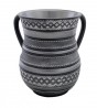 Grey Polyresin Washing Cup with Silver and Grey Stripes and Geometric Shapes
