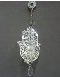 Sterling Silver 3-D Hamsa with Pomegranates, Doves and Diamond-Shaped Bead