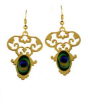 Chandelier Earrings with Floral Filigree and Peacock Feather Detailing