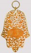 Brass Hamsa with Small Orange Birds, Leaves and Large Eye