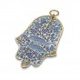 Traditional Shape Brass Hamsa with Blue Fish, Snail Shells and Leaves