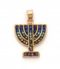 Pendant with Menorah Design in Gold Plated with Colorful Stones