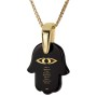 Gold Plated Onyx Stone Necklace with Evil Eye & Positivity Hamsa Design 
